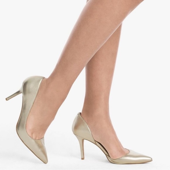 WHBM Ella Leather D'Orsay Heels Gold Metallic 5.5M - Picture 3 of 9